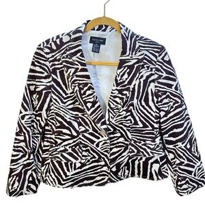 Vintage FOCUS 2000  Womens Blazer Brown White Zebra Print Size Petite 12P